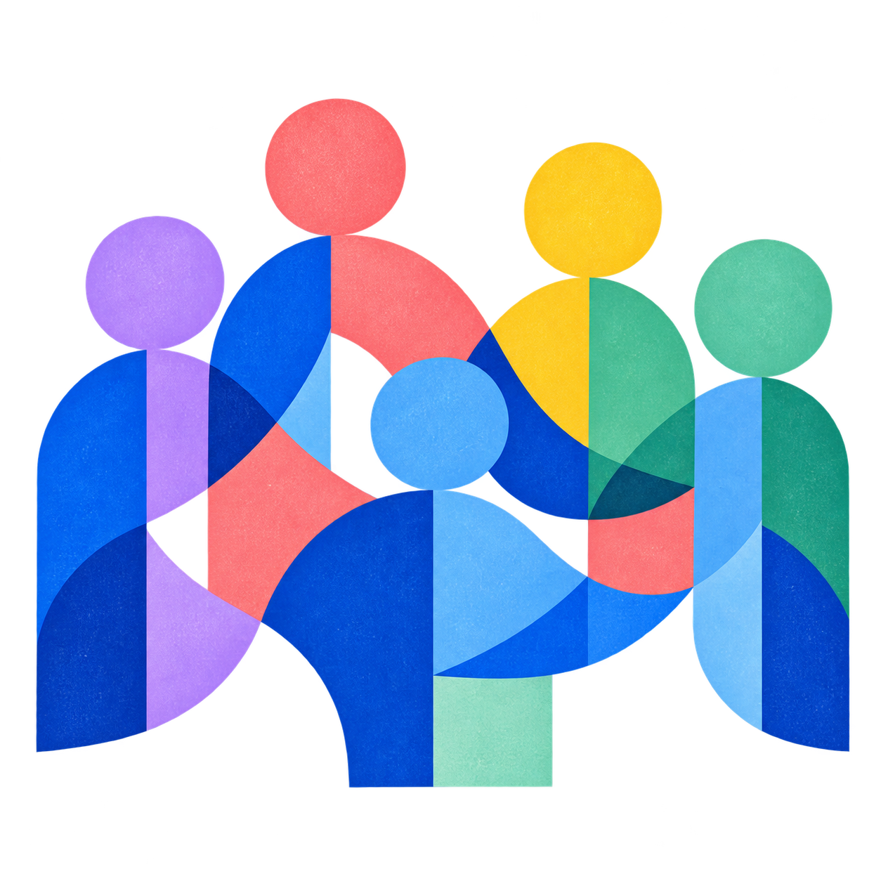 Five colourful, interconnected people representing an inclusive community.