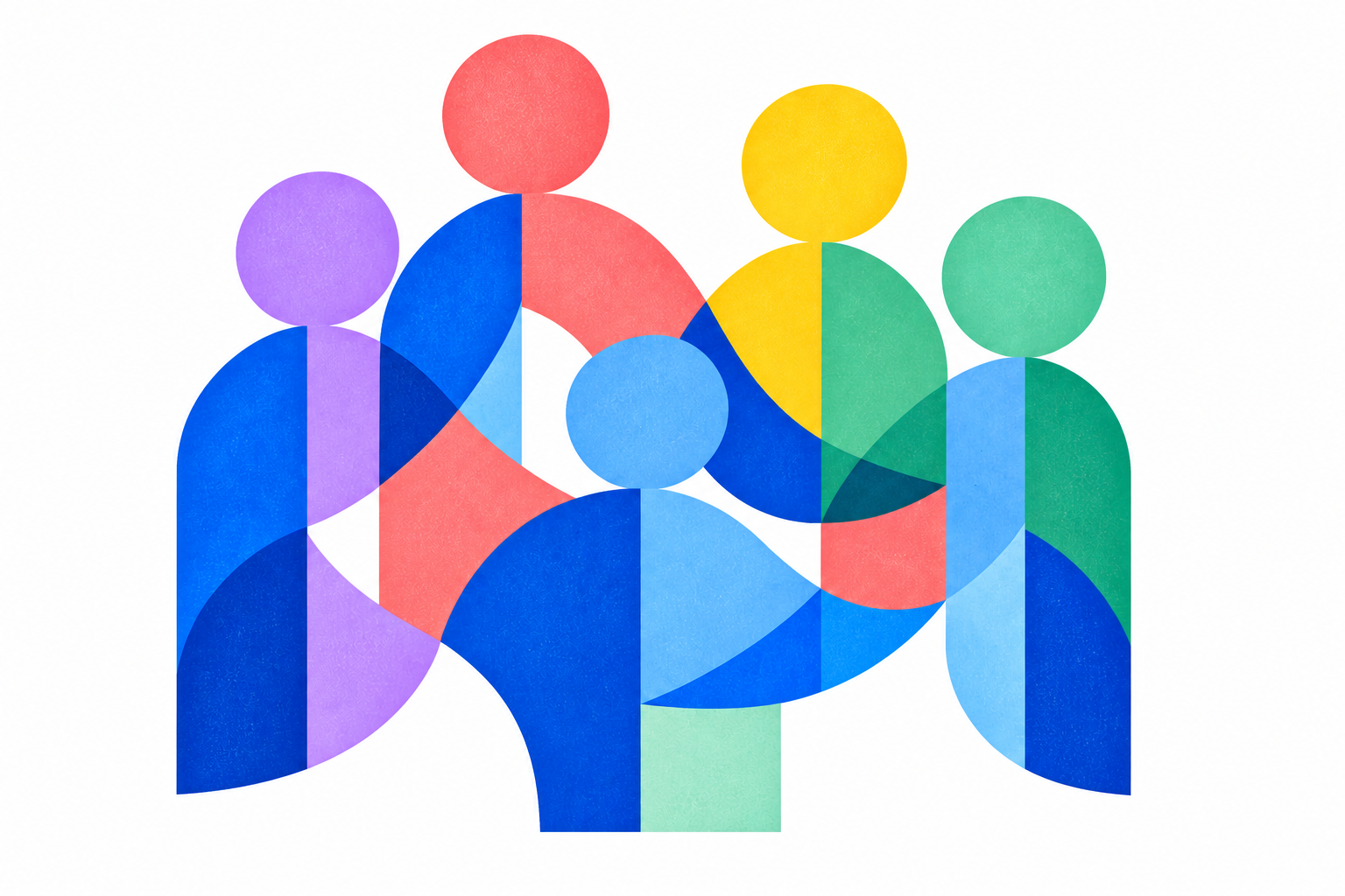 Five colourful, interconnected people representing an inclusive community.